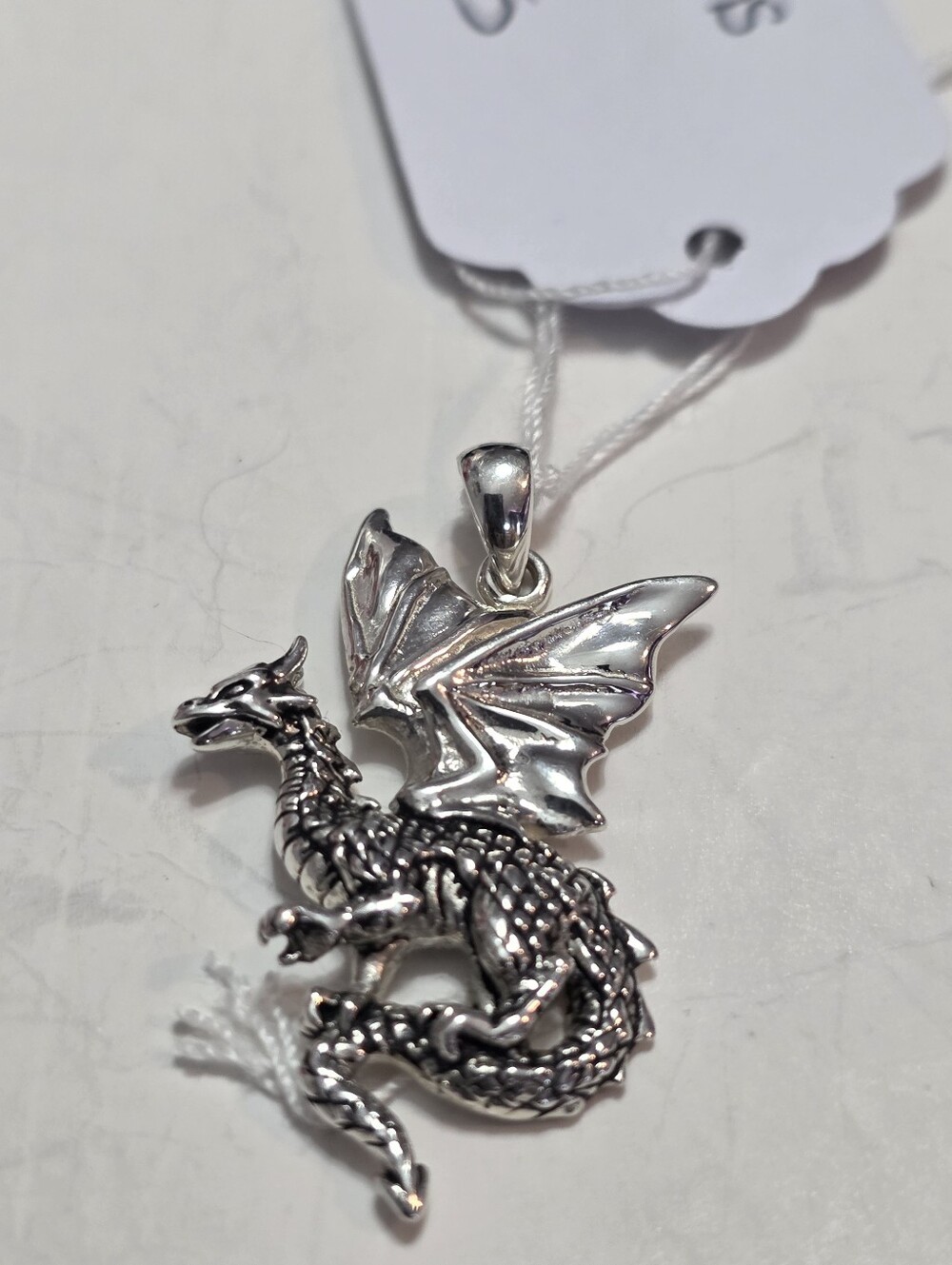 Silver Dragon Pendant Necklace - Detailed Dragon Charm